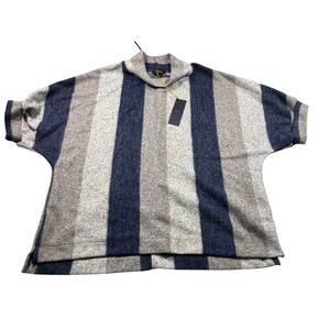 NWT W5 XL Gray‎ Blue Beige Striped Mock Neck Dolman Sleeve Knit Tunic Sweater